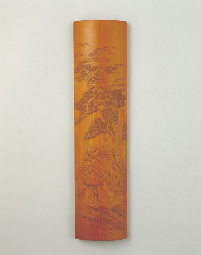 图片[1]-Bamboo carving of Panasonic cattle herding picture arm rest-China Archive